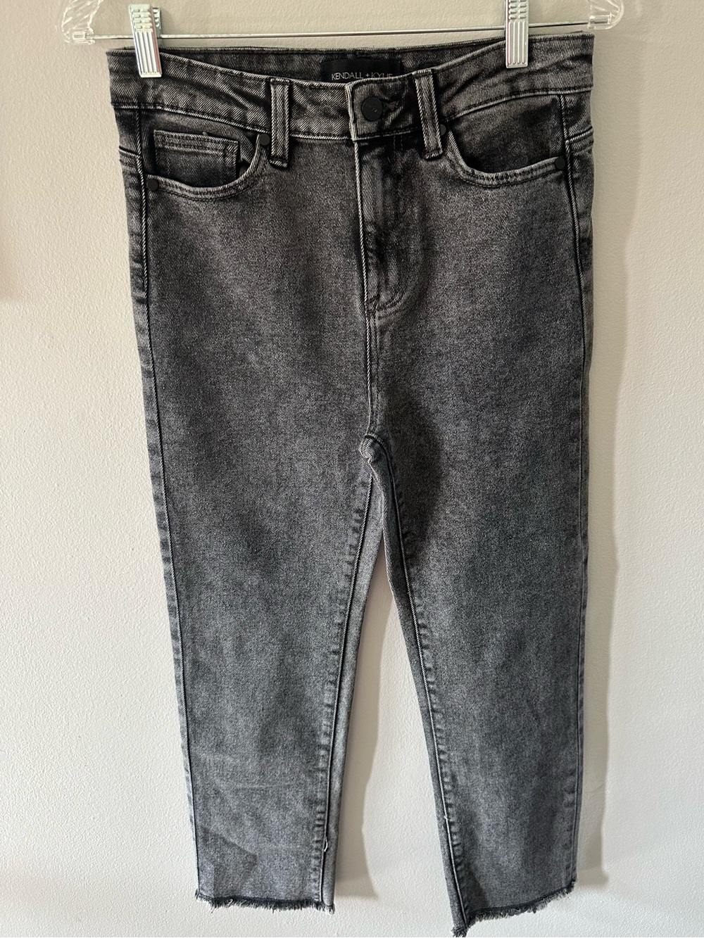 Kendall + Kylie Black Acid Wash High Rise Straight Raw Hem Jeans Size 5/27
